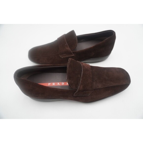 PRADA Men\'s Brown Suede Quiet Luxury Penny Slip on Moccasin Italian Loafer Sz 37 main image 5